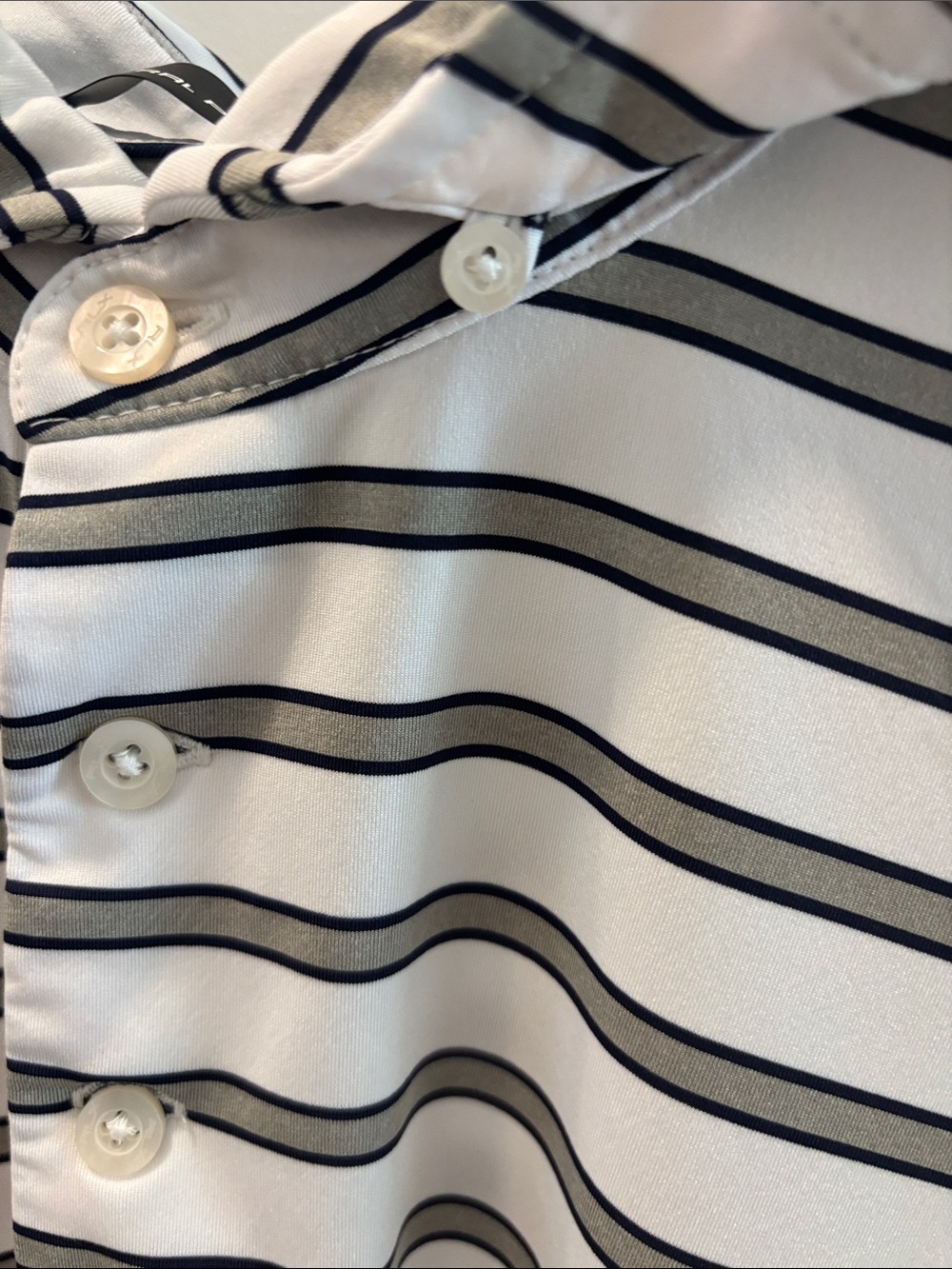 Men's RLX Ralph Lauren Striped Polo Shirt - White with Gray and Black Stripes - Picture 5 of 6